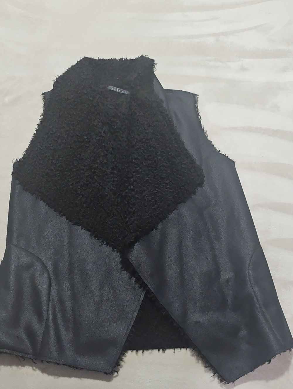Black Faux Shearling & Leather-Style Vest